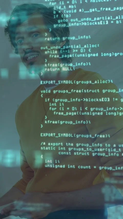Vertical video: Dev starting speaking in tech lab, gesturing through code Stock Footage 332644487
