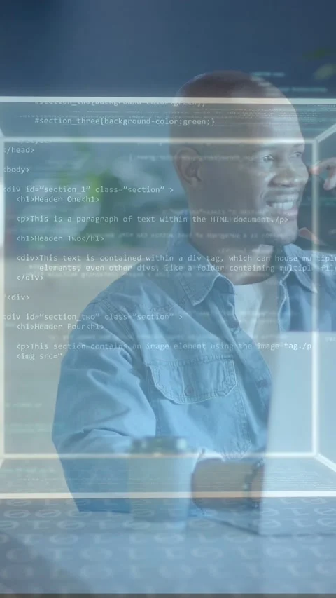 Vertical video: Developer coding on laptop, phone ringing, answering work call Stock Footage 333513488