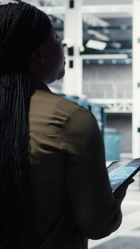 Vertical video Developer doing data center automation using AI neural networks Stock Footage 316862188