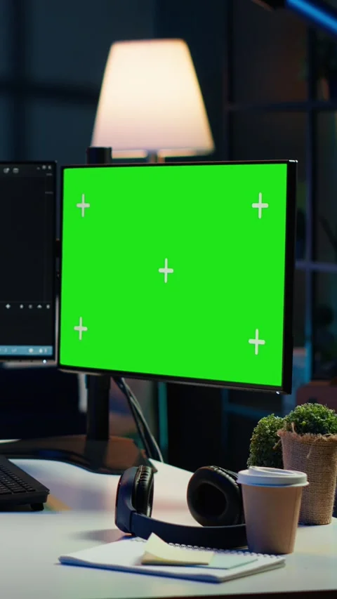 Vertical video Developer doing software debugging on green screen PC at home Stock Footage 283506271