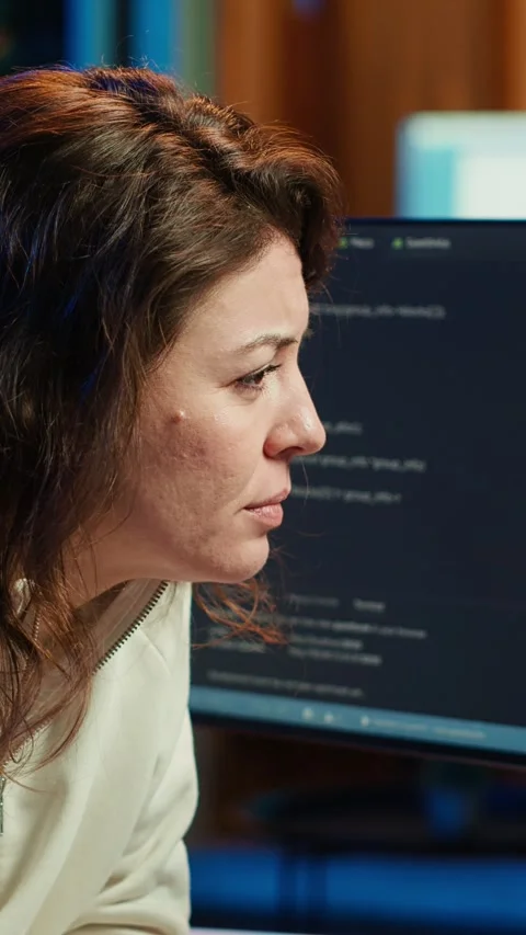 Vertical video Developer feeling worried and anxious about programming errors Stock Footage 283506440