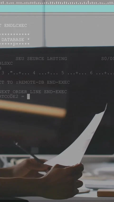 Vertical video: Developer holding sheet reviewing code pen appearing and Stock Footage 334540877