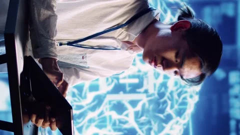 Vertical video Developer performs AI simulations Stockbeeldmateriaal 249844563