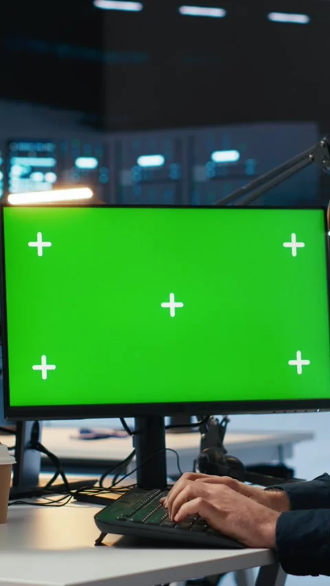 Vertical video Developer programming on multi monitor isolated screen PC setup Stock Footage 274680408