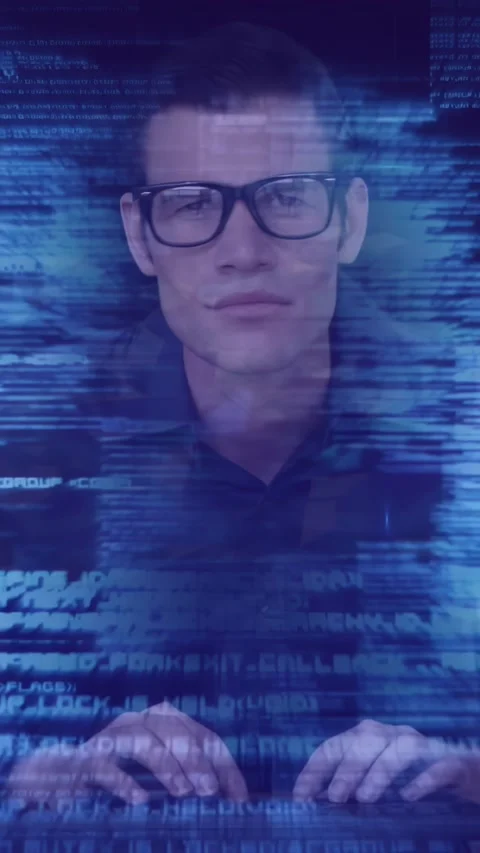 Vertical video: Developer starting typing after idle hands, monitoring code with Stock Footage 332334806