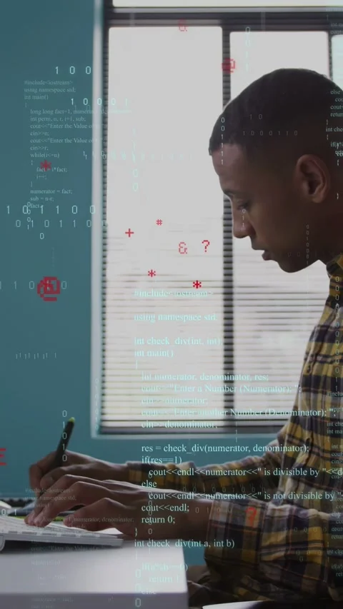 Vertical video: Developer typing and noting with pen on monitor cue, tech code Stock Footage 335355238
