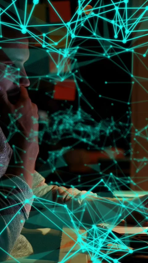 Vertical video: Developer typing at laptop initiating tech analysis while teal Stock Footage 333289758