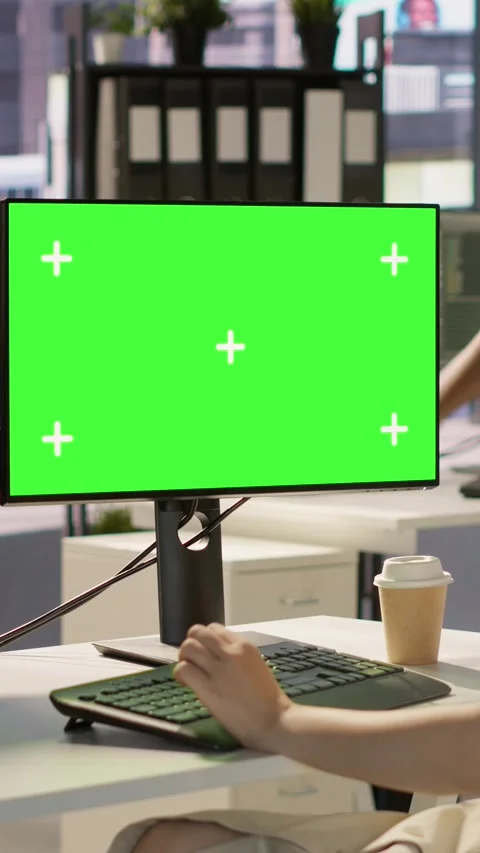 Vertical video Developer using multi monitor isolated screen PC in office Stock Footage 319476337