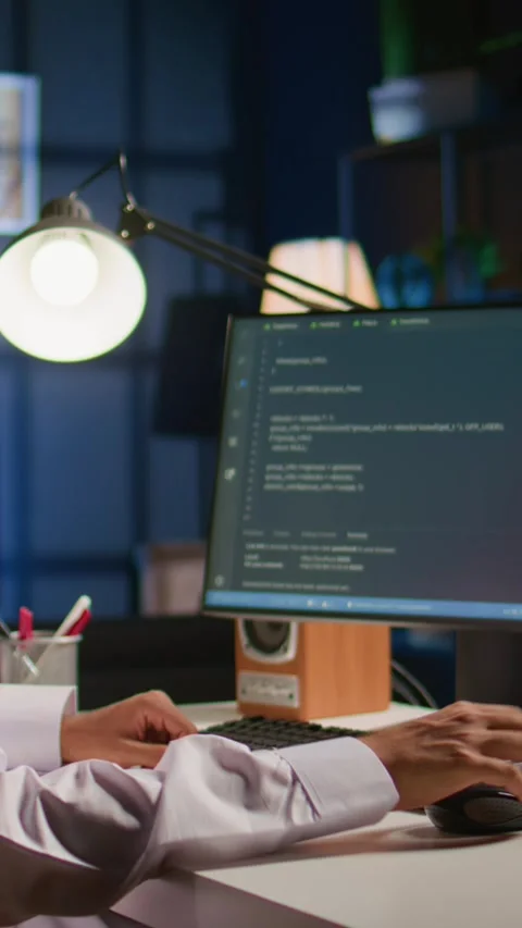 Vertical video Developer working on outsourced project Stock Footage 253793511