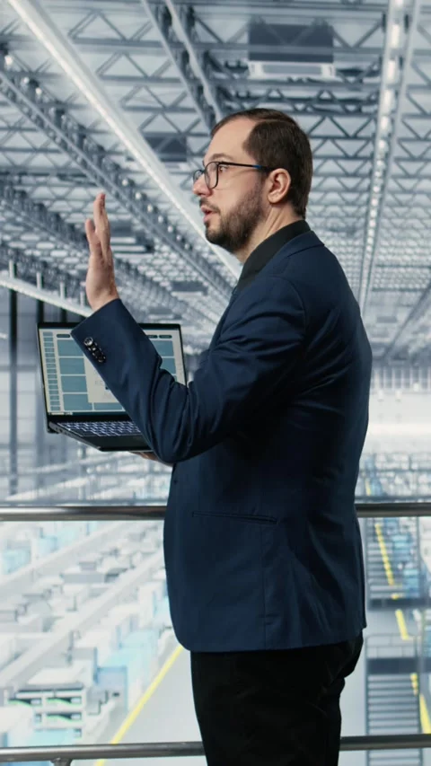Vertical video Developing electronics, microchips and man with coworker Stock Footage 333614093