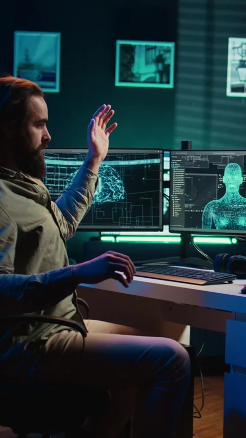 Vertical video Deviant AI superintelligence enslaving its creator, posing risk Stock Footage 267160537