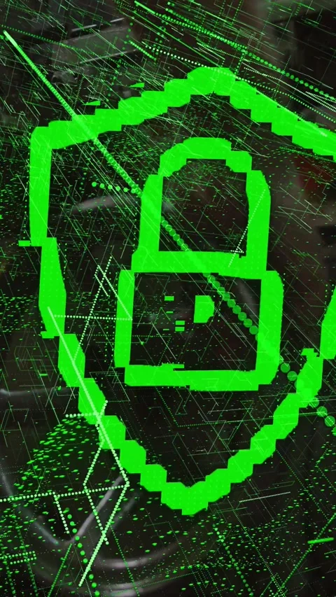 Vertical video: Device shifting, neon-green shield sharpening and padlock Stock Footage 331199339