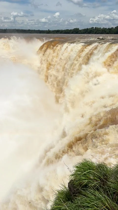 Vertical video of the Devil's Throat waterfall at Iguazu Falls Stock Footage 348785666