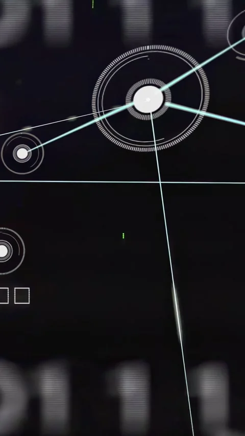 Vertical video: Diagonal blue beam sweeping from UL starting HUD forming and Stock Footage 332985316