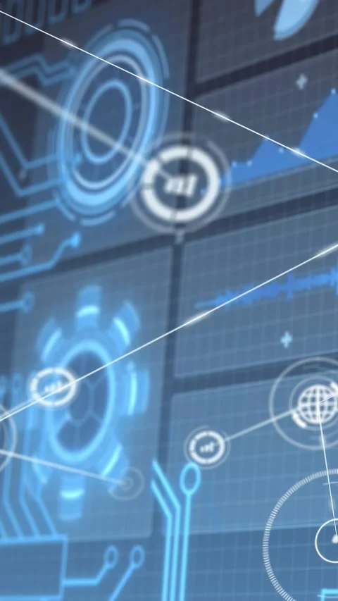 Vertical video: Diagonal lines sweeping panels, tech display growing node and Video stock 328332047