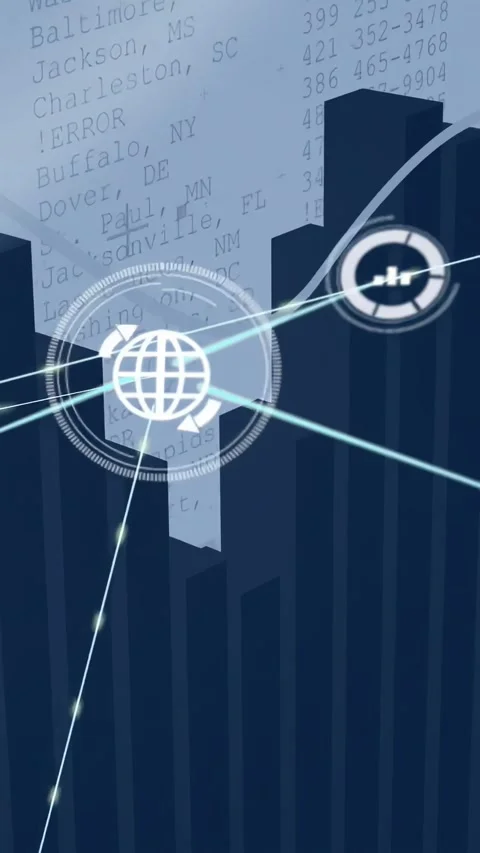 Vertical video: Diagonal sweep initiating dark bars pulsing while tech nodes Stock Footage 334546929