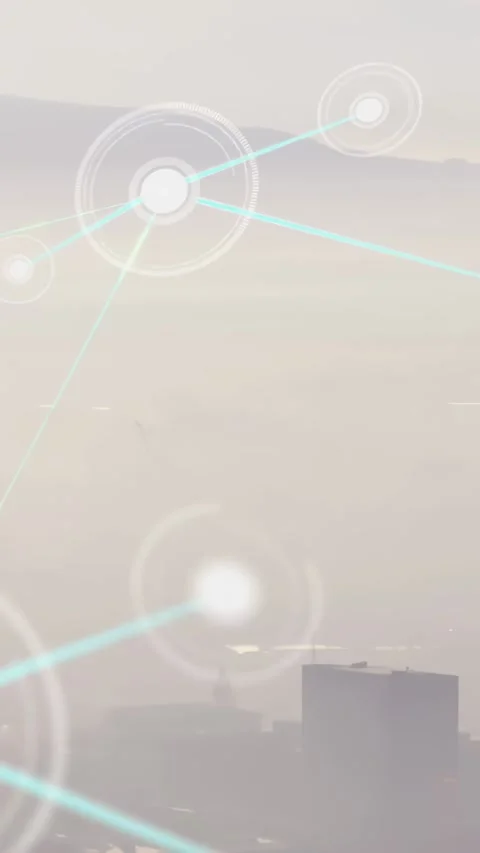 Vertical video: Digital net overlay appearing after pulse, nodes pulsing and Video stock 334547513