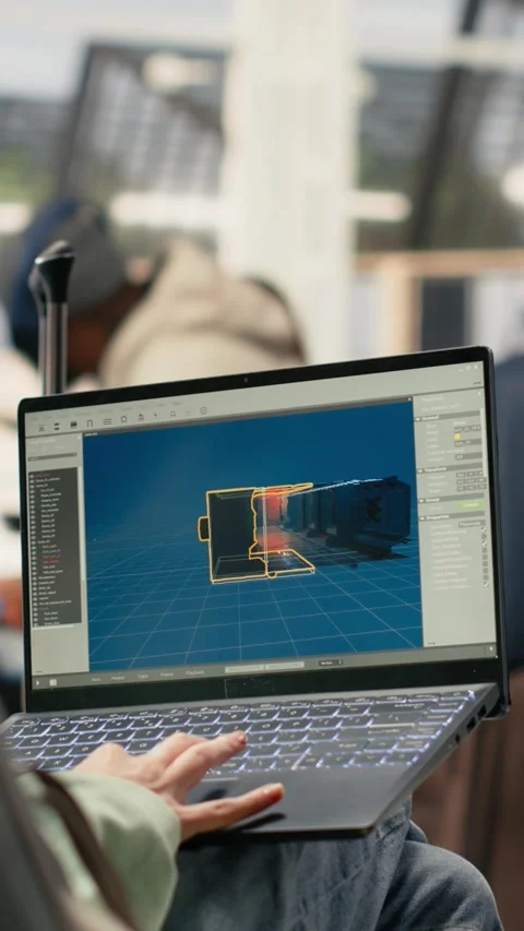 Vertical Video Digital nomad game developer working on laptop in international Stock Footage 333612702