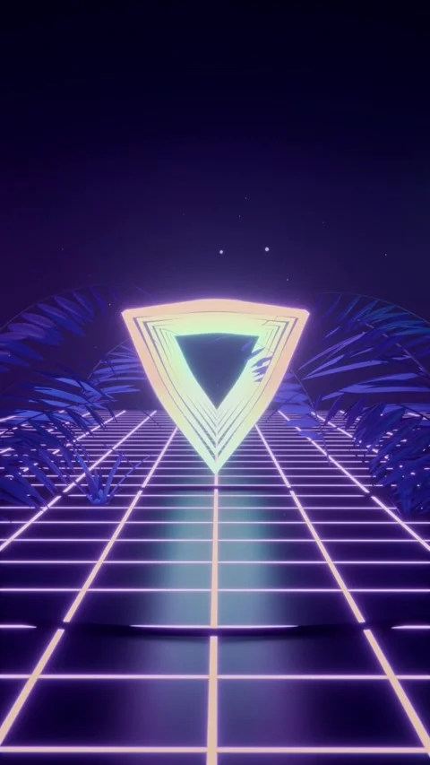 Vertical video: Dimming neon triangle pulsing into nested triangles over Stock Footage 346811364