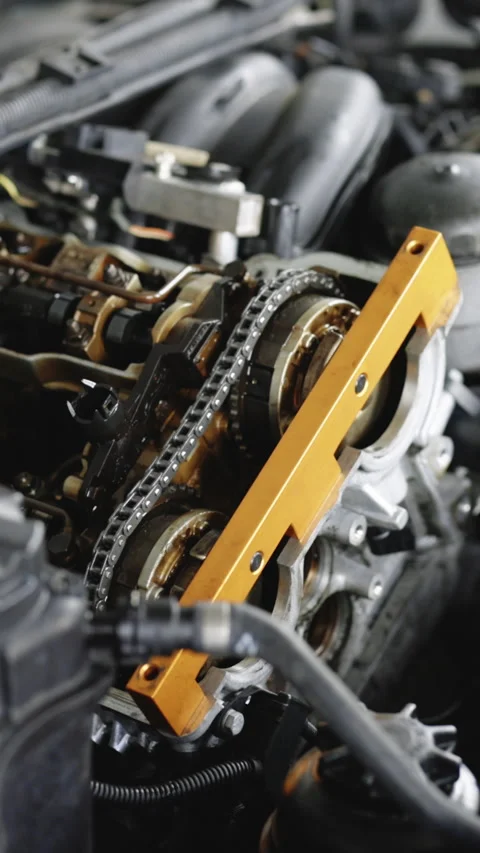 Vertical Video of Disassembled motorcycle engine. Mechanic repairing motor using Stock-Footage 306057268