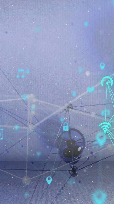 Vertical video: Disk activating data overlay on corner drawing nodes stacking Stock Footage 333135340