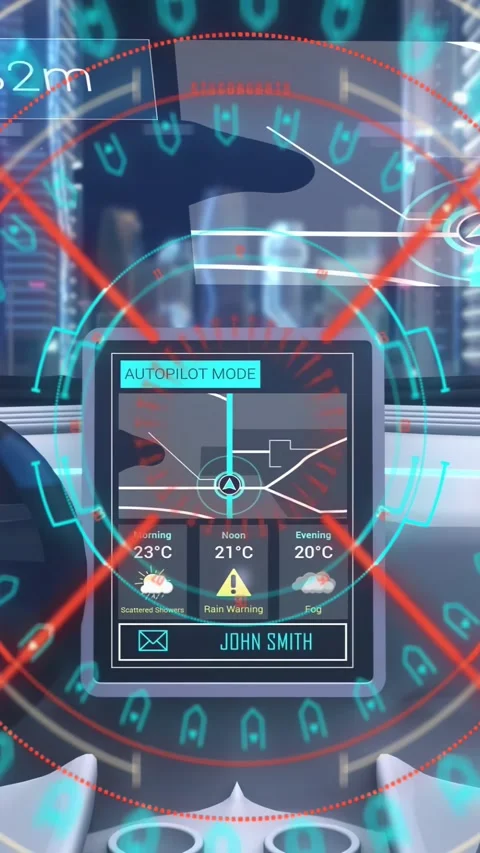 Vertical video: Dist dropping, tablet AR HUD scanning object, rings rotating, Stock Footage 329962313