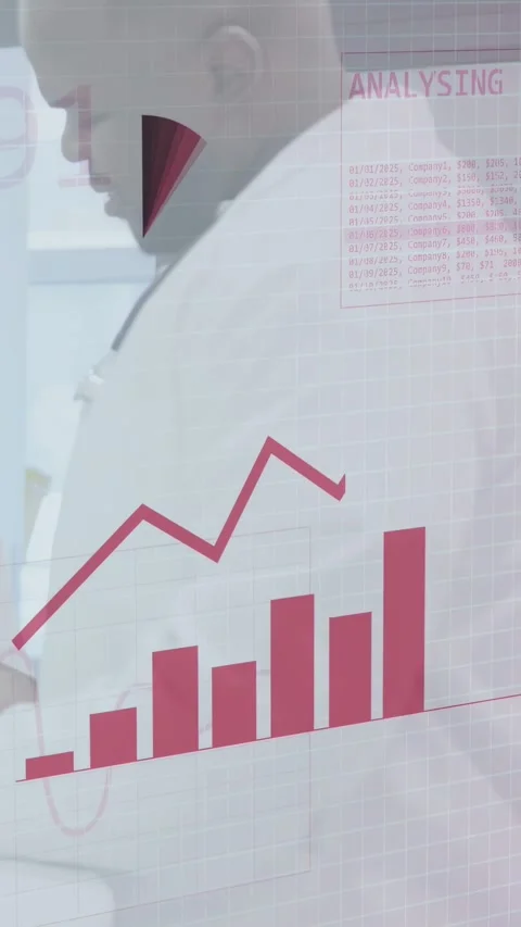 Vertical video: Doctor turning to left-hand reach, tapping tablet, data charts Stock Footage 337540807