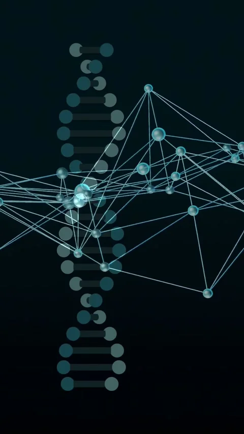 Vertical video: Dot column appearing, forming helix while node mesh drifting, Stock Footage 333542170