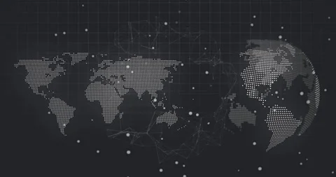 Vertical video: Dot map and rotating globe with drifting dots driving code, Stock Footage 332280763