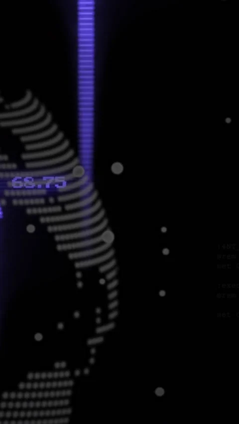 Vertical video: Dotted globe rotating as metrics appearing, purple arrows rising Stock Footage 329552794