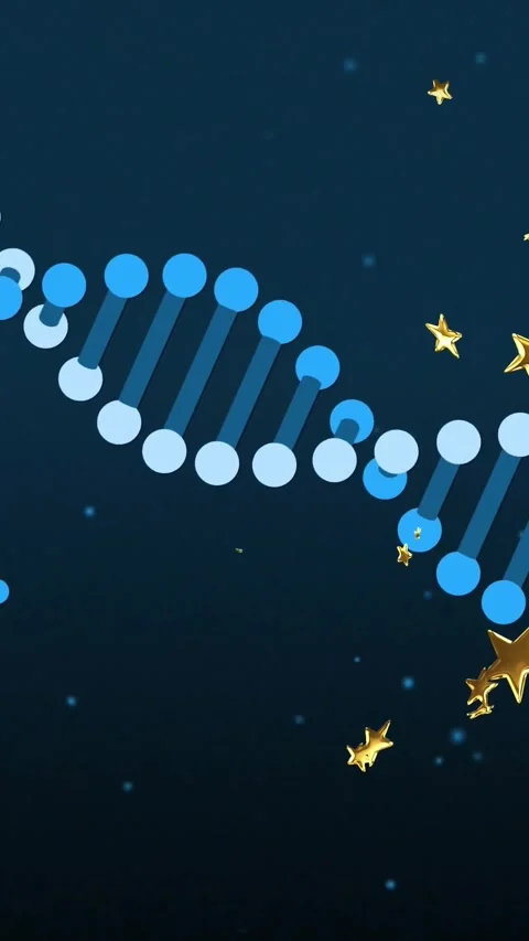 Vertical video: Double-helix entering left, waving across scene, gold stars Stock Footage 328632960