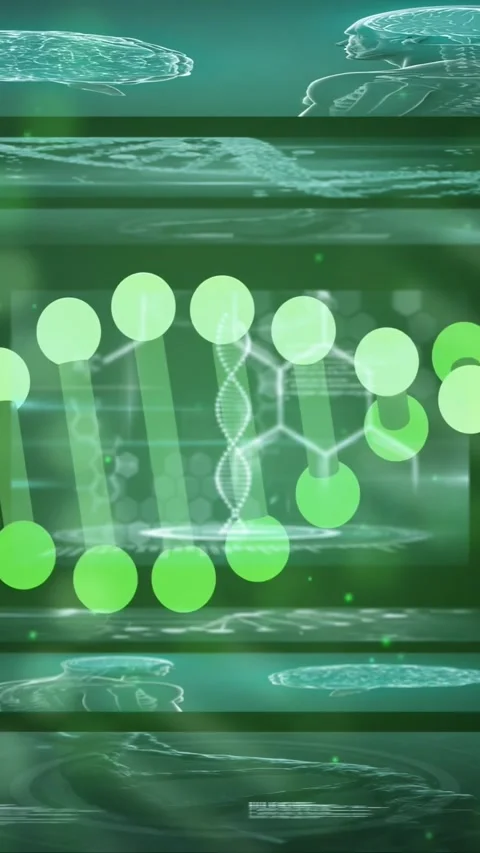 Vertical video: Double-helix forming as orbs falling and pairing into nodes, Stock Footage 329613108