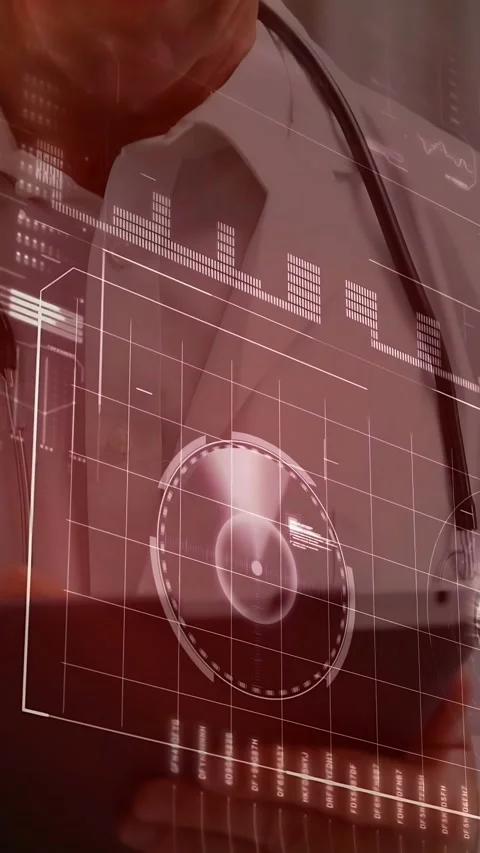 Vertical video: Dr checking data tablet while scanner shifting to map and trace Stock Footage 333541928