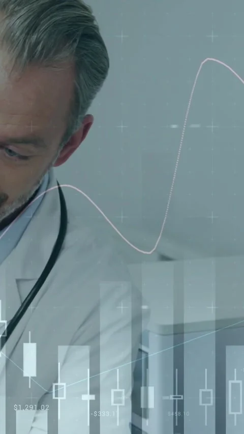 Vertical video: Dr entering leaning to patient on bed, checking vitals as Stock Footage 331337266