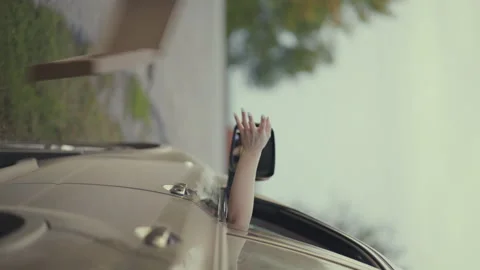 Vertical video. Driver throwing away pizza and hamburger box from car window on  Stock Footage 138715045