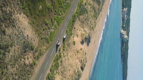 Vertical video of drone car chase near alepu beach Bulgaria Stock Footage 229622995