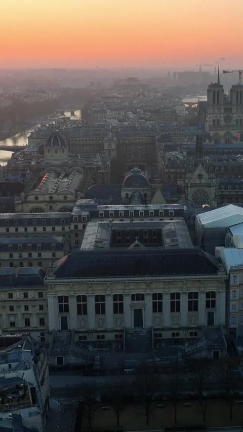 Vertical video: drone shot of Paris, capital of France, aerial view in the Stock Footage 303653132
