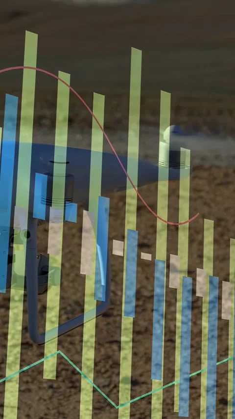 Vertical video: Drone surveying, data charts rising over craft and operator Stock Footage 333304962