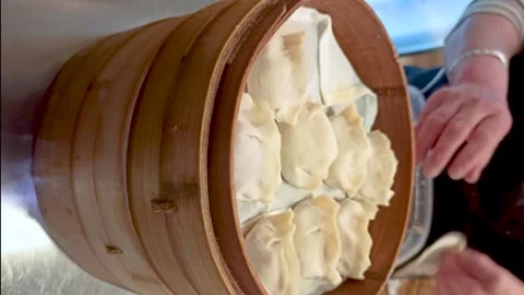 Vertical video of dumpling handmade dumpling preparation Stock Footage 265147520