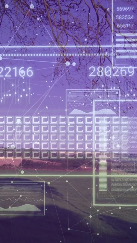 Vertical video: Dusk onset initiating AR HUD overlaying field, updating charts Stock Footage 334549966