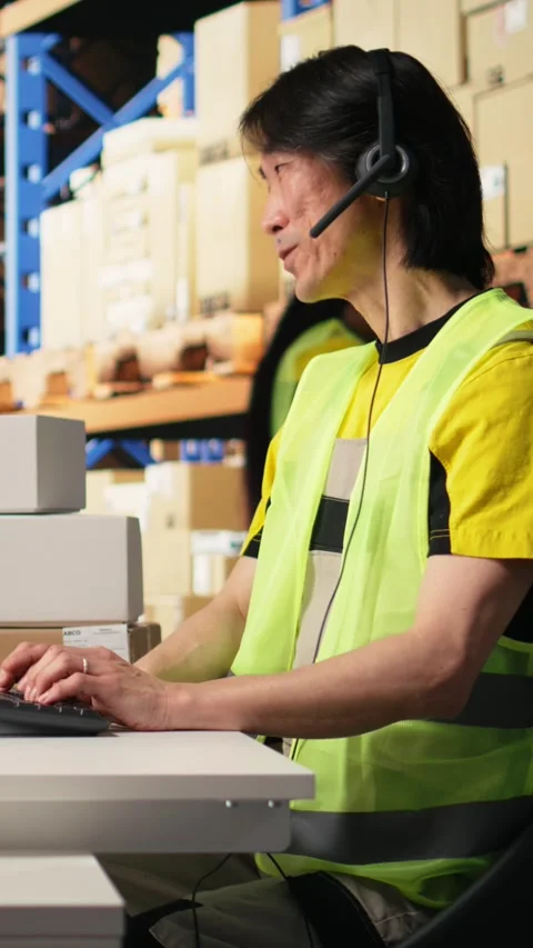 Vertical Video E-commerce support clerk responding to problems like lost parcels 스톡 동영상 312650268