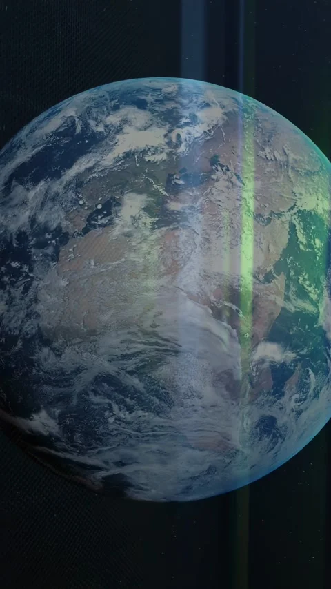Vertical video: Earth appearing and rotating CW as green beams shifting showing Stock Footage 332846275