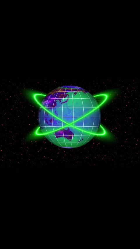Vertical video of earth globe glowing with neon orbiting lines against star.. Stock Footage 344730695