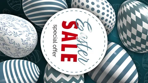 Vertical video. Easter sale banner. Eggs with blue geometric patterns. Stock Footage 235452136