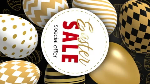 Vertical video. Easter sale banner. Golden eggs with geometric patterns. Stock Footage 235984232
