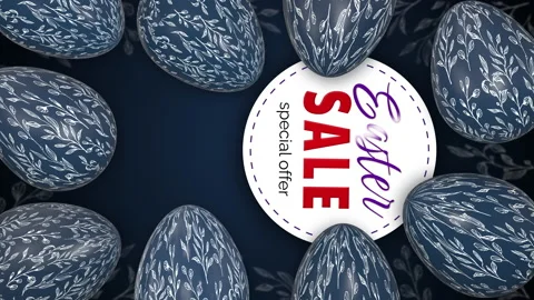Vertical video. Easter sale banner. Blue eggs with painted patterns. Stock Footage 236587058