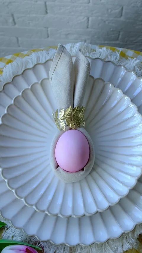 Vertical video. Easter table setting Stock Footage 332701480