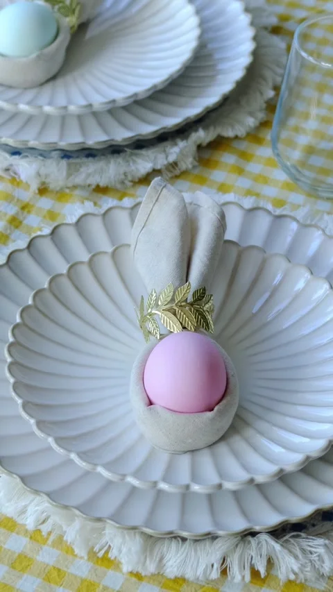 Vertical video. Easter table setting Stock Footage 332701485