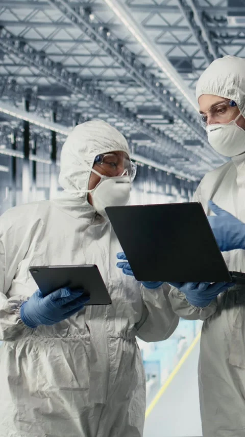 Vertical video EDA engineers in microchip smart factory developing advanced Stock Footage 333614235