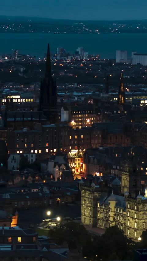 Vertical Video of Edinburgh, Vertical Aerial View Shot, night, evening Stock Footage 270798682